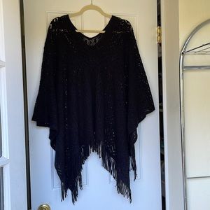 Black Soft Knit Poncho one Size
